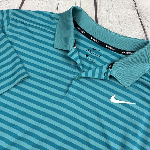 Nike Dri-Fit Blue Teal Striped Polo Shirt Size Large Men’s - Picture 1 of 10